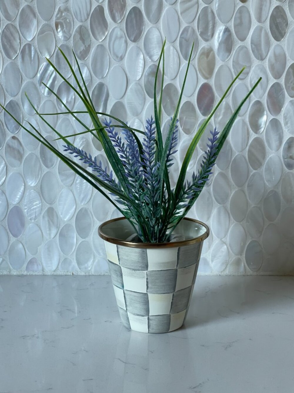 MacKenzie-Childs Sterling Check Herb Pot Planter Vase Cachepot -New